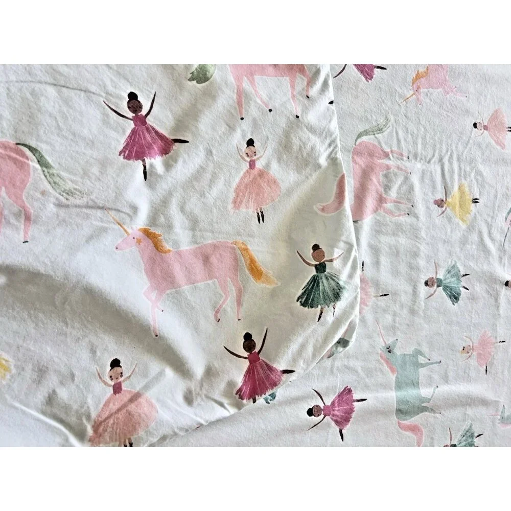 Pottery Barn Kids Pastel Unicorns & Ballerinas Duvet Cover - Pink, Mint, Gold